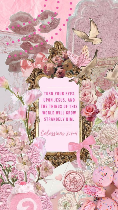 #pink #pinkaesthetic Aesthetic Bible Quotes Wallpaper, Pink Boho Wallpaper Iphone, Pink Catholic Aesthetic, Girly Christian Aesthetic, Poetic Wallpaper, Pink Aesthetic Christian, Christian Lock Screen, Christianity Aesthetic, Pink Collage