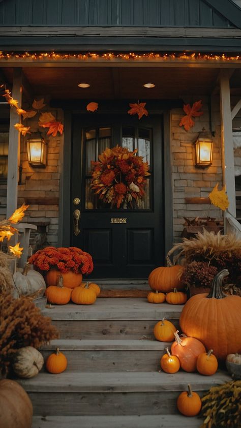 Transform your home with stunning fall Thanksgiving decor DIY ideas From table candle centerpieces to Hobby Lobby finds discover inspiration for your front porch living room outdoor farmhouse kitchen and modern spaces Fall House Decor Outdoor, Thanksgiving House Decor, Pumpkin Arrangements Front Porches, Table Candle Centerpieces, Thanksgiving Decor Diy, Fall Decorations Indoor, Fall Church Decorations, Fall Outside Decor, Front Entryway Decor