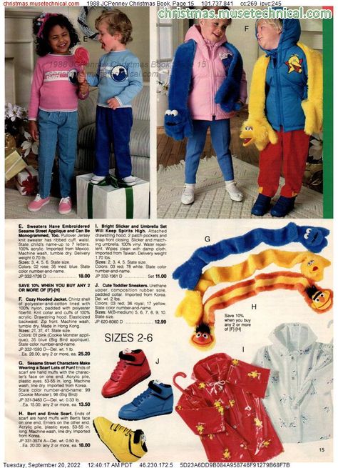 1988 JCPenney Christmas Book, Page 15 - Catalogs & Wishbooks 1980 Catalog, 80s Clothes, Sesame Street Muppets, Kid Clothing, Christmas Retro, Dream Outfits, 80s Outfit, 90's Fashion, Christmas Book