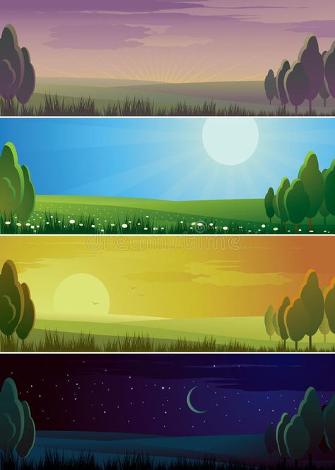 Morning Noon And Night, Pillars Of Islam, Night Illustration, Professional Business Cards Templates, Dark Moon, Animated Drawings, Landscape Illustration, Animated Images, Environmental Art