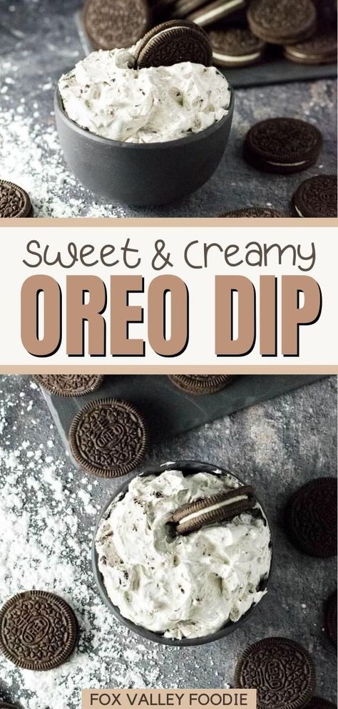 This easy Oreo Dip is delectably sweet and creamy with tantalizing bits of Oreo cookies swirled throughout. If you are looking for an easy party dessert requiring only simple ingredients, or simply a delicious sweet snack, look no further than this delicious cookies and cream dip! This is perfect for serving with cookies or graham crackers for dipping! Cookies And Cream Dip, Oreo Dessert Recipes Easy, Oreo Dip, Easy Party Desserts, Oreo Cookie Recipes, Desserts With Few Ingredients, Healthy Dessert Recipes Easy, Cream Dip, Dipped Oreos