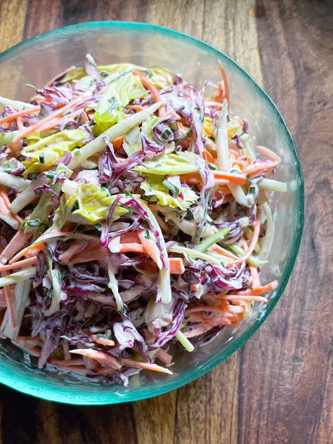 Purple Cabbage Recipes, Purple Cabbage Slaw, Napa Cabbage Slaw, Julienned Carrots, Apple Slaw, Creamy Coleslaw, Vinegar Dressing, Cooked Cabbage, Happy Cooking