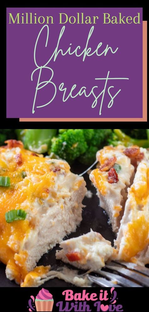 Elevate your dinner game with my million dollar baked chicken breast, a recipe that promises exceptional flavor and richness. These chicken breasts are baked with a delectable combination of cream cheese, shredded cheese, and bacon, creating a creamy and indulgent topping. The result is a mouthwatering dish that's both easy to make and impressive to serve. #BakedChickenBreast #MillionDollar #Cheesy #EasyDinners #HomeCooking #Chicken #Recipe Crockpot Million Dollar Chicken, Chicken Breast With Cream Cheese, Italian Baked Chicken Breast, Chicken Recipes With Cream Cheese, Baking Frozen Chicken, Chicken Breast With Bacon, Rolled Chicken Recipes, Stuffed Chicken Breast Cream Cheese, Cheesy Baked Chicken