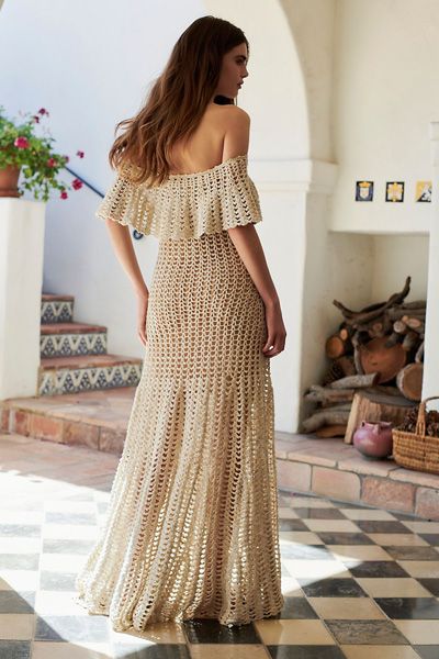 Crochet Long Dresses, Pola Rok, Skirt Pattern Free, Crochet Dress Pattern Free, Crochet Wedding Dresses, Knit Dress Pattern, Crochet Summer Dresses, Midi Skirt Pattern, Fest Outfits