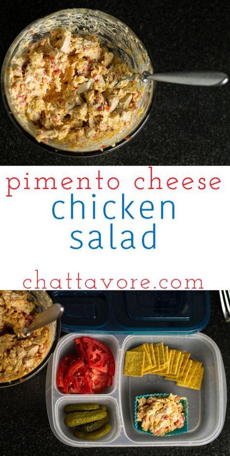 pimento cheese chicken salad | lunch recipe from chattavore Pimento Cheese Chicken, Instant Pot Air Fryer Recipes, Instant Pot Air Fryer, Deviled Eggs Recipe Easy, Deviled Eggs Easy, Cheese Chicken, Lunch Recipe, Cream Cheese Chicken, Pimento Cheese