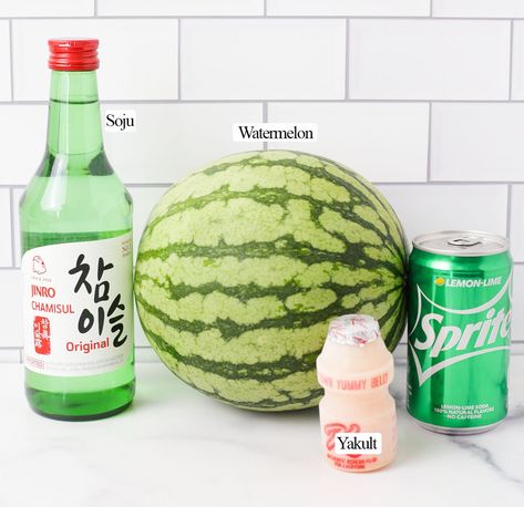 Watermelon Soju Recipe | Two Plaid Aprons Soju Recipes, Watermelon Soju, Soju Cocktail, Watermelon Ball, Plaid Apron, Melon Baller, Watermelon And Lemon, Lemon Lime Soda, Watermelon Recipes