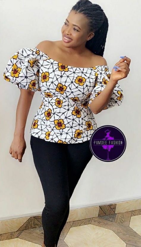 Ankara And Jeans, Ankara Tops For Ladies, Ankara Top Styles, African Tops For Women, Ankara Blouse, African Blouses, Ankara Tops, African Tops, African Print Tops