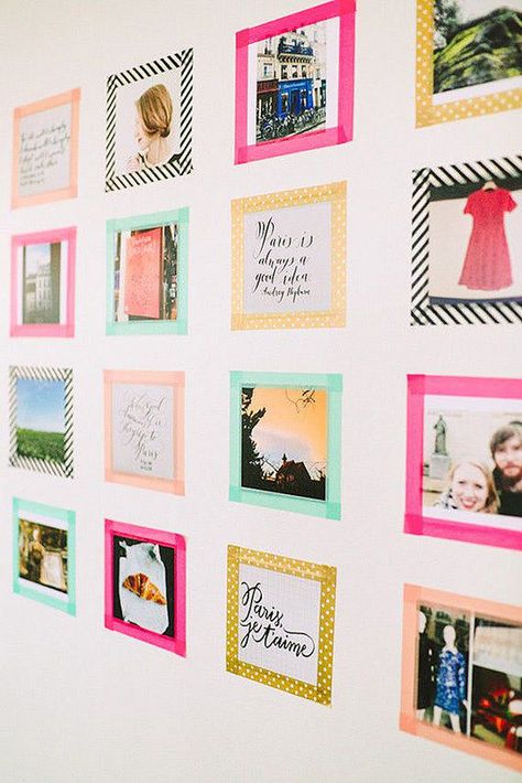 when it’s okay to tape your art (instead of framing it!) Washi Tape Frame, Washi Tape Wall Art, Washi Tape Wall, Tape Wall Art, Diy Dorm Decor, Tape Wall, Dorm Diy, Diy Hanging Shelves, Washi Tape Diy