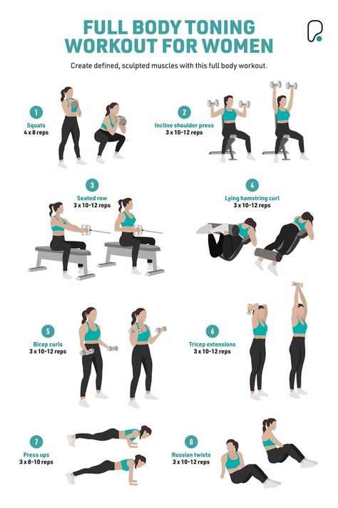 The Best Full Body Toning Workout Plan For Women | PureGym Women Workout Routine Gym, Back To Gym Workout For Women, Gym Supersets For Women, Workout Gym Plan For Women, Tones Body Workout, Full Body Toning Workouts For Women Gym, Dumbell Exercise Women, Women’s Workout Plan Gym, Work Out Programs For Women