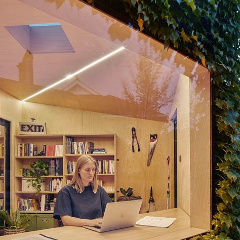 Writer's Shed by Matt Gibson is a Melbourne garden studio covered in ivy Melbourne Garden, Office Shed, Studio Build, Backyard Office, Small Buildings, Modern Cottage, Shed Design, Garden Studio, Garden Buildings