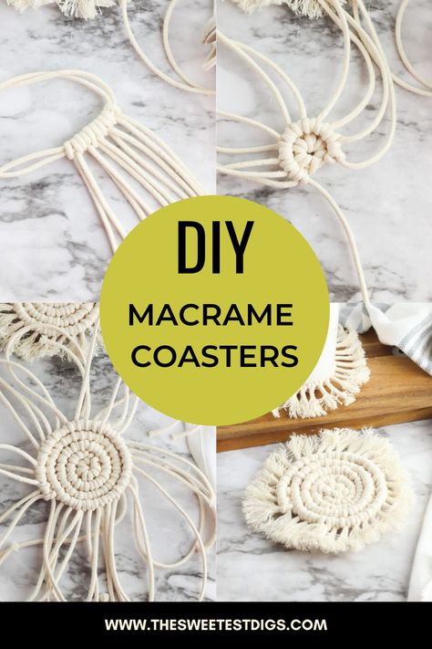 DIY Macrame Coaster step by step tutorial. You’ll get addicted to making these boho inspired coasters. How To Macrame Coasters, Macrame Car Coasters Tutorial, Macrame Mug Rug Diy, Boho Coasters Diy, Macrame Coaster Pattern, Diy Macrame Coasters Tutorial, How To Make Macrame Coasters, Coaster Macrame Tutorial, Macrame Coaster Tutorial