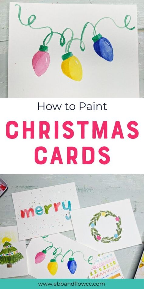 Simple Hand Painted Christmas Cards, How To Make Watercolor Cards, Easy Christmas Cards To Make Simple, Watercolour Christmas Cards Ideas Easy, Simple Watercolor Christmas Cards, Christmas Cards Painted, Simple Christmas Card Ideas, Diy Watercolor Christmas Cards, Watercolour Christmas Cards Ideas