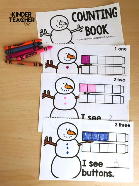 Snowman Counting Book (Free Printable!) Snow Preschool, Snowman Counting, Kid Garden, Winter Centers, Colors Preschool, Snowmen Ideas, Books For Kindergarten, Kindergarten Numbers, January Kindergarten