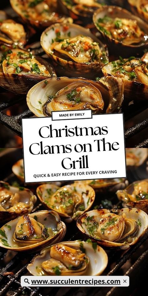 These Grilled Clams are perfect for a Christmas celebration. Juicy, tender clams with a smoky, charred flavor and a buttery herb sauce make a festive and crowd-pleasing dish. Christmas Eve Seafood Recipes, Clams Oreganata Recipes, Clams Appetizer, Clams On The Grill, Smoked Clams, Baked Clams Recipe, Clam Appetizers, Oreganata Recipe, Clam Bake Party