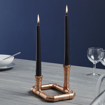 Copper Pipe Candle Holder, Industrial Candle Holders, Copper Diy Projects, Pipe Candle Holder, Copper Candlesticks, Copper Candle, Pipe Lighting, Copper Diy, Diy Candle Holders