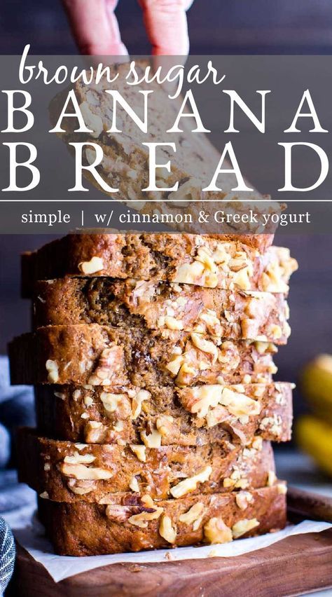 Banana Bread Recipe With Yogurt Healthy, Banana Bread With Brown Sugar, Banana Nut Bread Recipe Moist, Low Sugar Banana Bread, Brown Sugar Banana Bread, Greek Yogurt Banana Bread, Yogurt Banana Bread, Breads Recipes, Banana Nut Bread Recipe