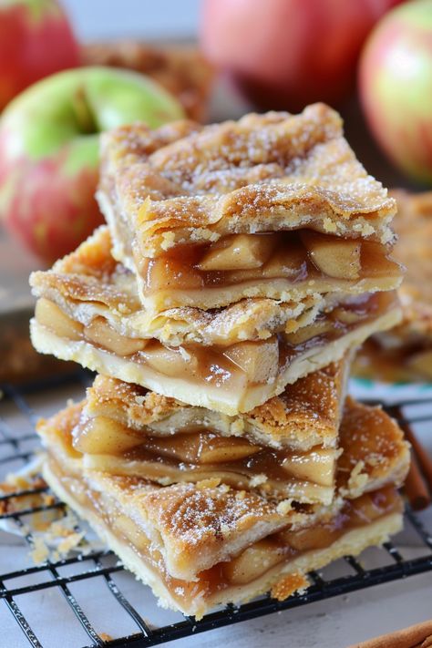 Flaky Apple Pie Bars, One Crust Apple Pie, Apple Pie Bars Easy, Apple Pie Bars Recipe, 2024 Holidays, Cobbler Crust, Tart Flavors, Dessert Squares, Fall Goodies