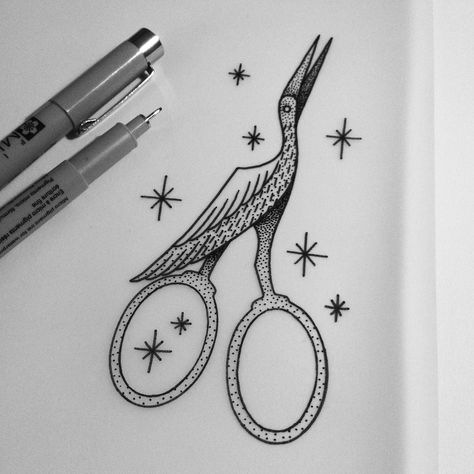 Otgw Scissors, Over The Garden Wall Scissors Tattoo, Stork Scissors Tattoo, Floral Scissors Tattoo, Crane Scissors Tattoo, Bird Scissors Tattoo, Crafter Tattoo, Embroidery Scissors Tattoo, Over The Garden Wall Scissors