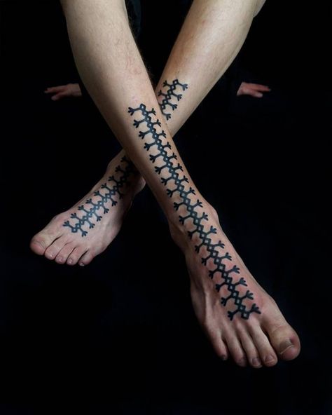 Black ornament tattoos on both feet and shins by Brody Polinsky Croatian Tattoo, Sock Tattoo, Berber Tattoo, Toe Tattoos, Leg Henna, Tattoo Symbols, Saved Tattoo, Street Tattoo, Tattoo Graphic