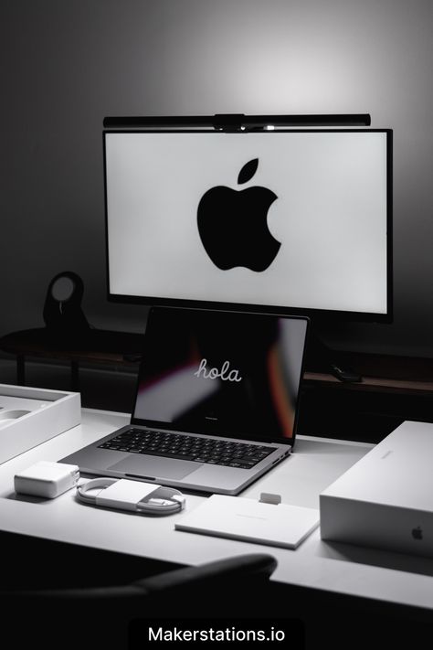 Minimal Desk Setup Macbook Pro Setup, Macbook Setup, Minimal Desk Setup, Minimal Workspace, Macbook Air M1, Minimal Desk, Black And White Home, Home Workspace, Clean And Minimal