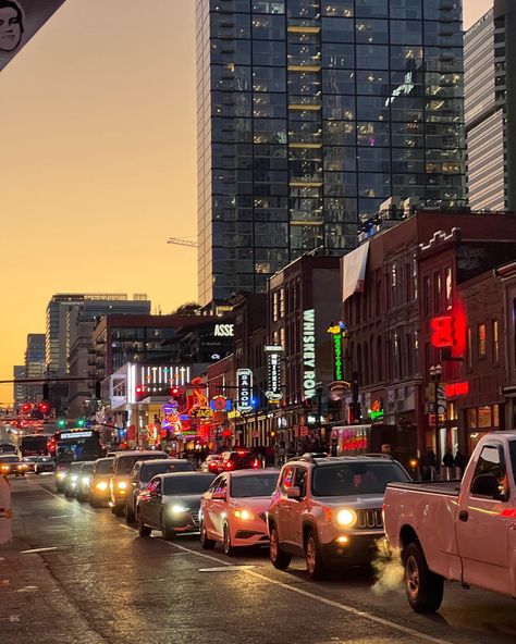 Nashville Tennessee Broadway Avenue a strip of bars during the sunset Nashville Tennessee Wallpaper, Nashville Tennessee Images, Nashville Tennessee Photography, Nashville City Skyline, Nashville Tennessee Skyline, Nashville Trip, Nashville Tennessee, When I Grow Up, City View