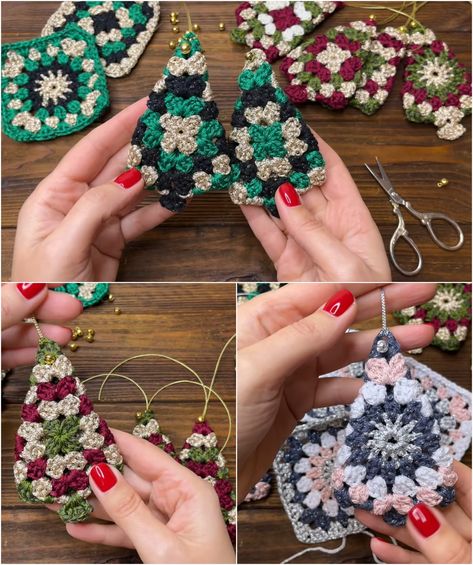 Granny Square Christmas Tree Granny Square Christmas Tree Ornament, Granny Square Gifts Ideas, Christmas Granny Square Crochet Pattern, Granny Square Gifts, Granny Square Tree, Granny Square Christmas Tree, Christmas Granny Square, Granny Square Christmas, Whimsical Crochet