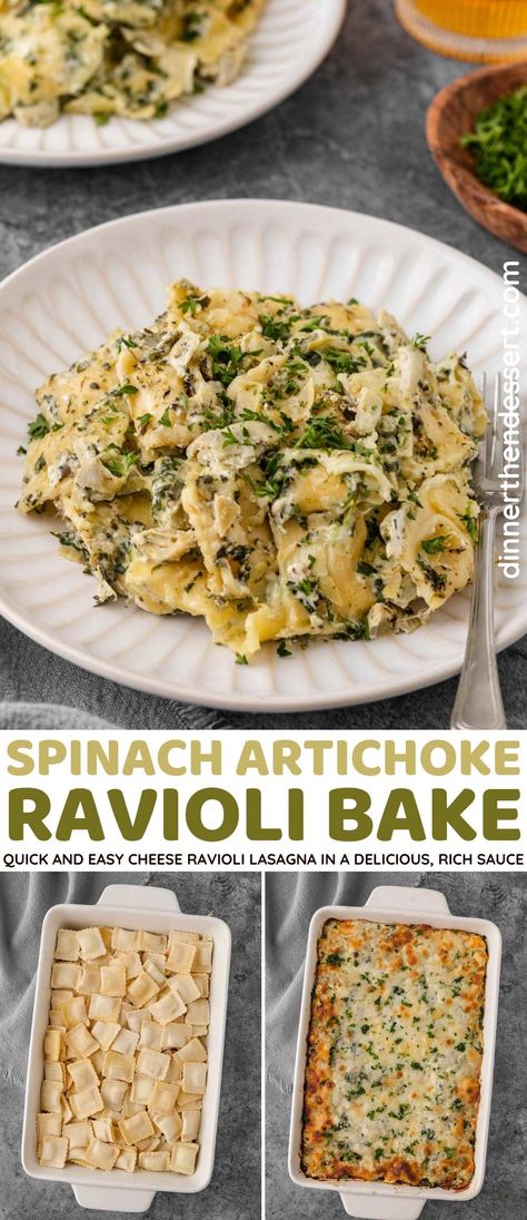 Spinach Feta Ravioli, Spinach Artichoke Ravioli Bake, Spinach And Feta Ravioli, Frozen Ravioli Lasagna, Italian Ravioli With Spinach Artichokes, Cheese Ravioli Lasagna, Spinach Ravioli Recipe, Spinach Artichoke Ravioli, Artichoke Ravioli