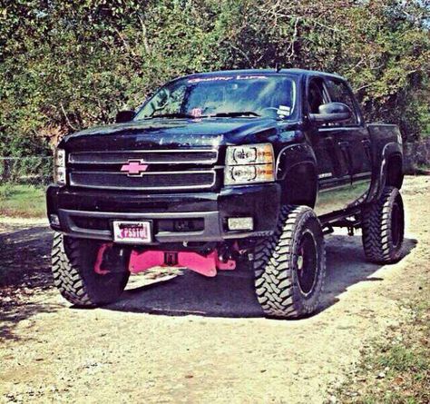 Pink Black Silverado Jacked Up Chevy, Custom Lifted Trucks, Pink Truck, Lifted Chevy Trucks, Lifted Chevy, Lifted Truck, Jacked Up Trucks, Truck Yeah, Dirt Road