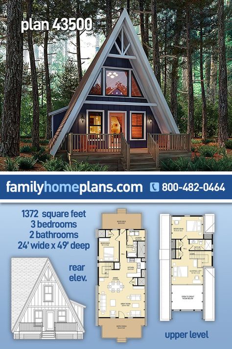 A Frame Cabin Plans, House Plan With Loft, Narrow Lot House, A Frame House Plans, Cabin Floor Plans, Cabin House, Cabin House Plans, Frame House, A Frame Cabin