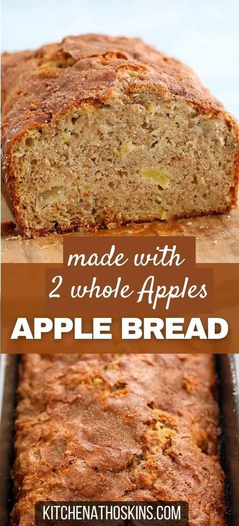 Learn how to make the best apple cinnamon bread recipe with 2 fresh apples and makes an ideal fall baking recipe. If you are looking to bake with apples, then these easy quick bread is a must try! Get the easy apple bread with cinnamon at kitchenathoskins.com. The Best Apple Bread Recipe, 3 Ingredient Apple Bread, Apple Recipes Bread, Easy Apple Bread Simple, Yeasted Apple Bread, Easy Apple Baking Recipes, Use Apples Before They Go Bad, Apple Sweet Bread, Fresh Apple Bread Recipes