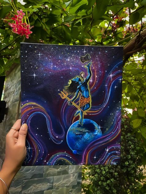 Mahadev Lord Shiva Tandav Painting, Shiva Tandav Drawing, Shiva Wall Painting Ideas, Canvas Indian Paintings, Shiv Ji Acrylic Painting, Kedarnath Acrylic Painting, Lord Shiva Painting Acrylics, Lord Shiva Aesthetic Drawing, Shiv Painting On Canvas