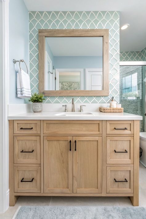 Bring the beach home with a coastal-inspired vanity design! Explore how to incorporate sea-inspired colors, textures, and storage solutions that will transport you to a relaxing seaside retreat every day. Hidden Electrical Outlets, Coastal Vanity, Bathroom Vanity Trends, Bathroom Vanity Ideas, Corner Vanity, Vanity Makeover, Best Bathroom Vanities, Pull Out Shelves, Creative Bathroom