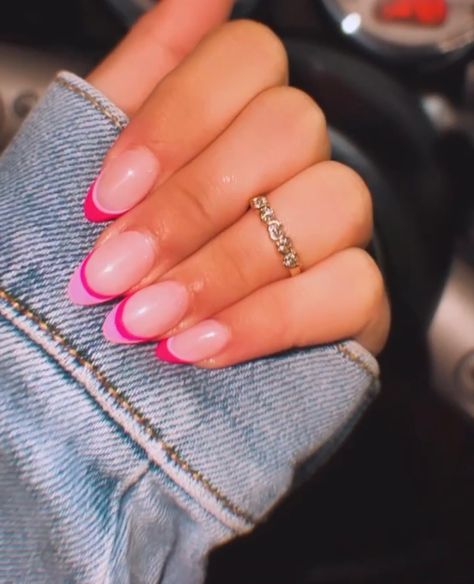 Dusty Rose Nails French Tip, Two Toned Pink French Tip Nails, Two Tone Pink French Nails, Pink And Purple French Tip Nails, Pink And Blue French Tip Nails, Mail Inspo 2022, Coloured French Tip Nails, Lavender French Tip Nails, Two Color French Tip Nails