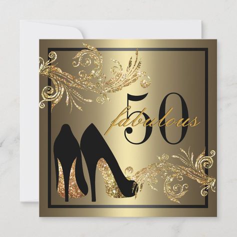 Dancing Shoes - Fabulous 50th Birthday Invitation | #birthday #woman #gold #glitter #womans #50th #fiftieth #fabulous #black #heels #fantastic #shoes #40th #fortieth #highheel Lantern Quotes, 50th Birthday Invitation, Dance Party Birthday, 41st Birthday, Halloween Birthday Invitations, 21st Birthday Invitations, 60th Birthday Invitations, Mermaid Birthday Invitations, 30th Birthday Invitations