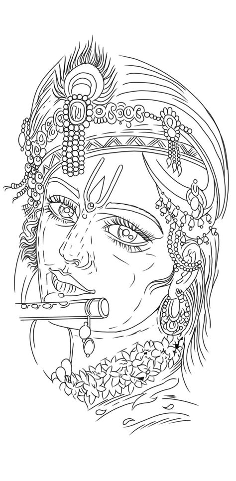 Krishna Tattoo Stencil, Radha Tattoo, Goldberg Tattoo, Radha Krishna Tattoo Design, Krishna Tattoo Design, Devotional Tattoo, Owl Neck Tattoo, Abstract Art Tattoo, Krishna Tattoo