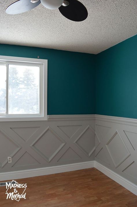 Diamond Wainscoting, Waynes Coating, Apartment Upgrades, Wainscoting Living Room, Opal House, Wainscoting Nursery, Picture Frame Wainscoting, Wainscoting Hallway, Black Wainscoting