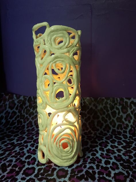 Hand built clay coil lantern made @Slap_n_Dash Coil Lantern, Slap Pottery, Clay Lanterns Ideas, Coil Candle, Coil Ceramics, Clay Lanterns, Hand Built Clay, Summer Workshop, Garden Rock Border