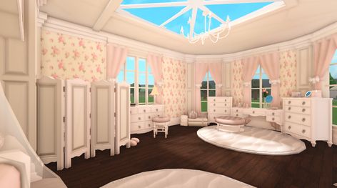 Bloxburg Wall Decals Coquette Pink, Pink Bloxburg House Layout, Coqquete Bloxburg House, Bloxburg Custom Curtains, Princess Room Bloxburg, Bloxburg Bedroom Ideas Coquette, Croquette Bloxburg House, Coquette Kitchen Bloxburg, Coquette Living Room Bloxburg