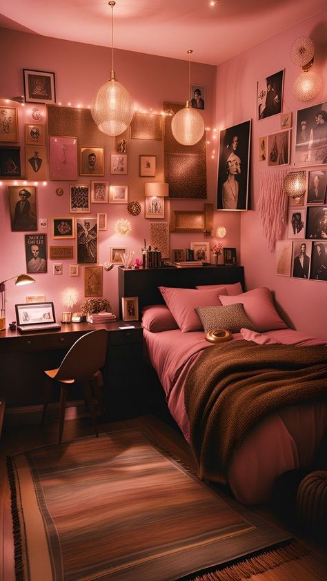 Chocolate Brown And Pink Bedroom Ideas, Brown And Pink Bedroom Aesthetic, Pink Brown Room Aesthetic, Brown And Pink Room Aesthetic, Pink And Brown Room Aesthetic, Brown And Pink Bedroom Ideas, Pink And Black Bedroom Aesthetic, Brown And Pink Bedroom, Pink And Brown Bedroom Ideas