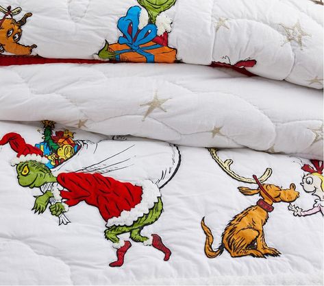 Grinch Kids Quilt | Pottery Barn Kids Grinch Bedding, Grinch Quilt, Pottery Barn Quilts, Pottery Barn Baby, Bedding Queen, Pretty Pillows, Pottery Barn Bedding, Space Saving Beds, Fever Dream