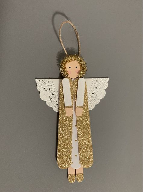 Popsicle Stick Angels Crafts, Popsicle Stick Angel Ornament, Popsicle Stick Angels, Craft Stick Christmas Ornaments, Diy With Popsicle Sticks, Popsicle Stick Nativity, Crafts Using Popsicle Sticks, Angel Ornaments To Make, Popsicle Stick Star