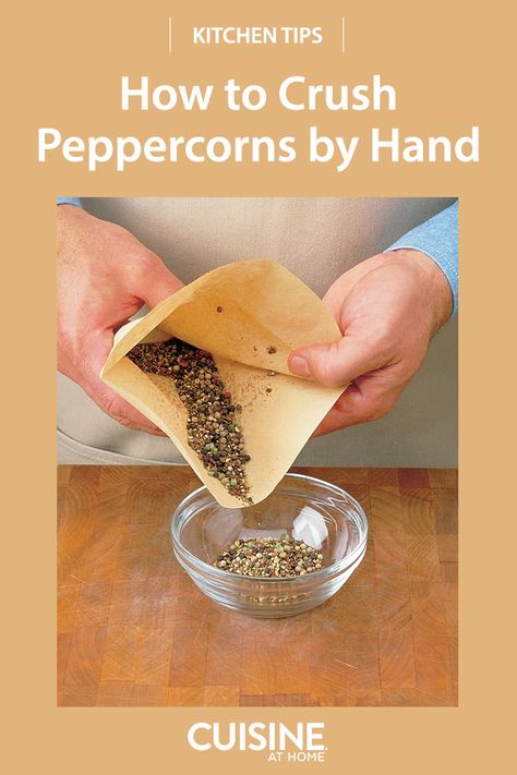 How to Crush Peppercorns by Hand | Many recipes use crushed peppercorns as pepper is an indispensable flavoring in cooking. If you're a frequent cook and need crushed peppercorns en masse, or don't have a pepper grinder or mortar and pestle, this tip is for you! #food #cuisineathome #cookingtips #cookinghacks #kitchentips #kitchenhacks Pepper Mill, Seasoning Mixes, Kitchen Tips, Test Kitchen, Mortar And Pestle, Pepper Grinder, Kitchen Hacks, Food Items, Recipe Using