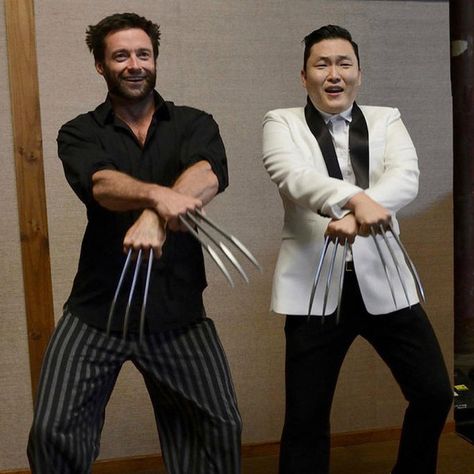 When Wolverine met Psy Psy Gangnam Style, Wolverine Claws, Oppa Gangnam Style, Musica Disco, Movie Talk, The Wolverine, Wolverine Hugh Jackman, Gangnam Style, Dc Movies