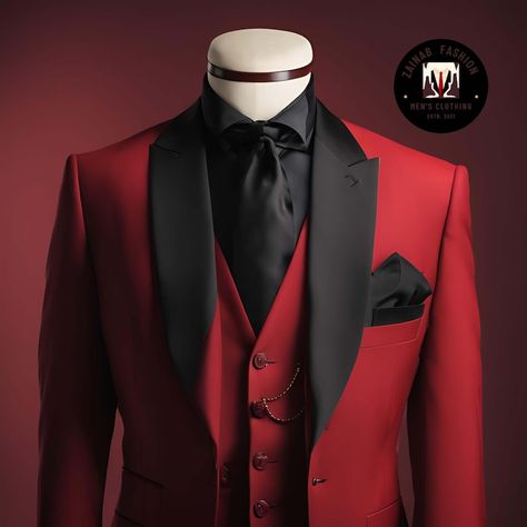 Black And Red Tux, Trending Suits, Red Tux, Prom Tux, Suit For Men Wedding, Black And Red Suit, Designer Tuxedo, Black Red Wedding, Red Tuxedo