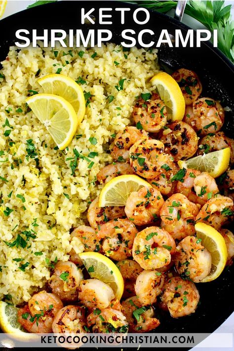 Shrimp Scampi with Cauliflower Rice This Shrimp Scampi with Cauliflower Rice is made with tender shrimp sautéed in a classic lemony, garlic, butter and white wine sauce. It's a flavorful quick and easy dinner, perfect for busy weeknights! #ketoshrimp #lowcarbshrimp #ketoshrimpscampi #easyshrimpscampi Carb Free Shrimp Recipes, Shrimp And Riced Cauliflower Recipes, Shrimp Keto Meals, Shrimp And Cauliflower Rice Recipes, Cauliflower Rice With Shrimp, Italian Cauliflower Rice, Cauliflower And Shrimp Recipes, Sauteed Cauliflower Rice Recipes, Low Carb Shrimp Recipes Dinners