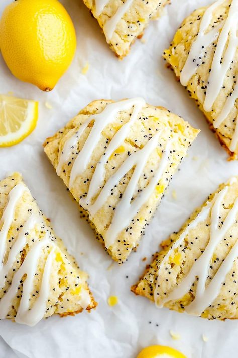 Lemon Poppyseed Scones, Lemon Poppy Seed Scones, Healthy Scones, High Tea Food, Lemon Scones, Lemon Poppy Seed, Lemon Poppy, Sweet Lemon, Creamed Eggs