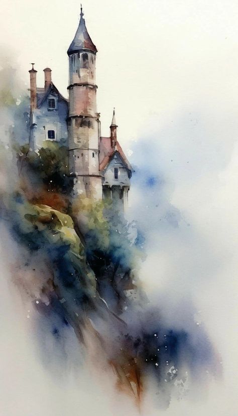 Watercolor Art For Beginners Ideas, Scenery Watercolor Paintings, Watercolour Art Aesthetic, Big Watercolor Painting, Simple Landscape Paintings, Watercolour Architecture, Unique Watercolor Paintings, Watercolor Italy, Urban Watercolor