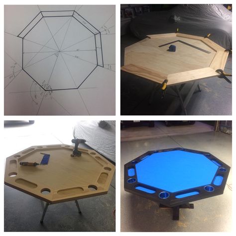 Homemade poker table. Under $150. #pokertable #octagon Game Table Diy, Boardgame Table Ideas, Poker Table Ideas, Diy Poker Table, Homemade Poker Table, Epoxy Table Poker, Round Poker Table Plans, D&d Table Gaming, D&d Gaming Table