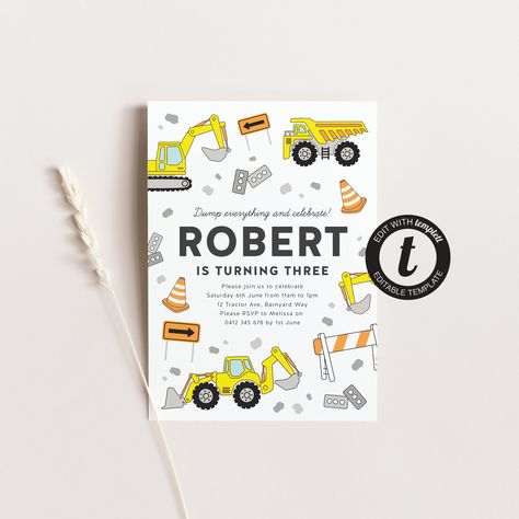 Editable Construction Zone Party Invite, Construction Printable Birthday Party Invite, Dump Truck Party Invitation Template, Digital File Construction Zone Party, Construction Party Invitations, Truck Party Invitations, Dump Truck Party, Construction Invitations, Construction Birthday Invitations, Construction Birthday Party, Boho Birthday Party, Farm Animals Birthday Party