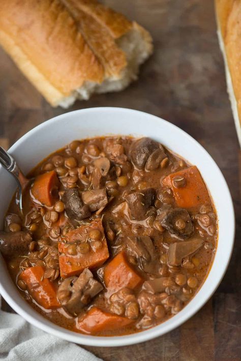 Beef Bourguignon Dutch Oven, Dutch Oven Recipe, Dr Greger, Beef Burgundy, Portabella Mushrooms, Oven Recipe, Stuffed Portabella Mushrooms, Dutch Oven Recipes, Cooked Carrots